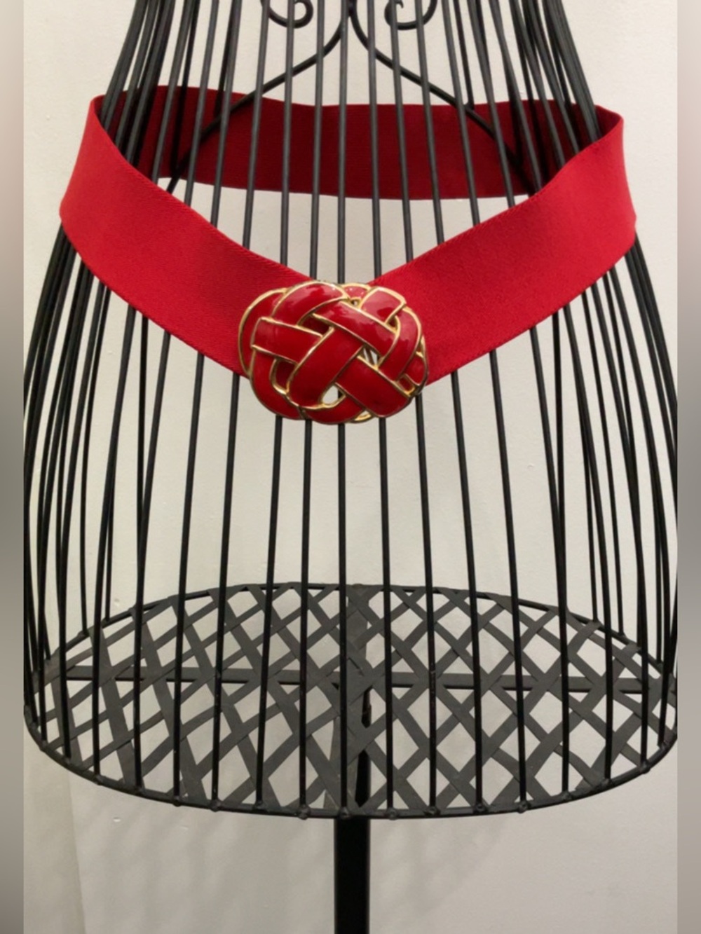 Red Elastic Belt with Gold Knot Buckle